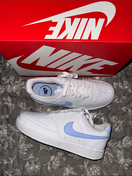 Nike Shoes - Nike White Sneakers with Light Blue Swoosh